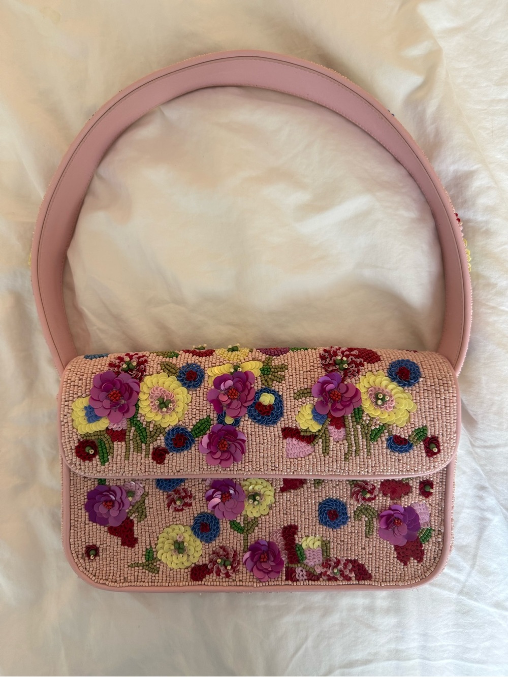 STAUD Tommy Pink Floral Beaded Shoulder Bag - Picture 2 of 11